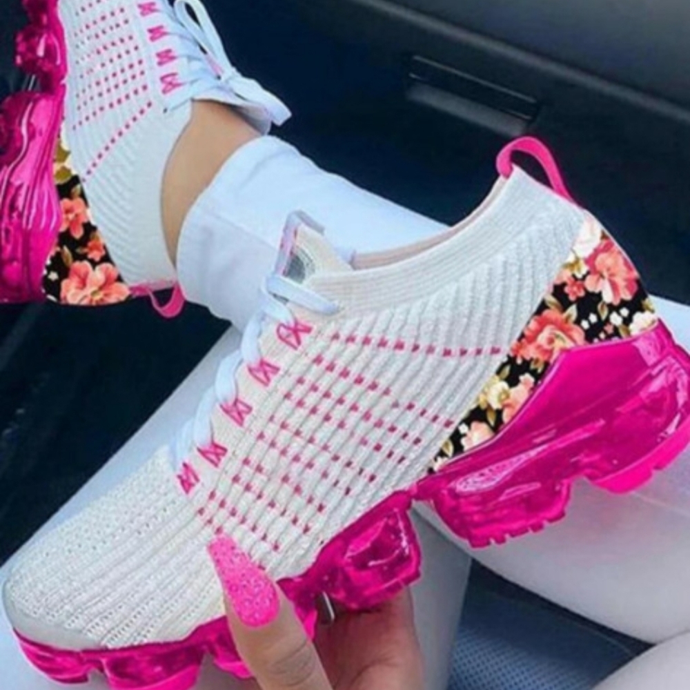 Sporty Floral Print White Sneakers